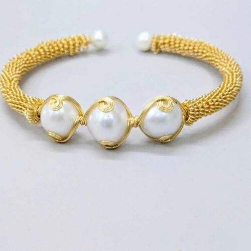 Golden Serenity" Adjustable Freshwater Pearl Bracelet