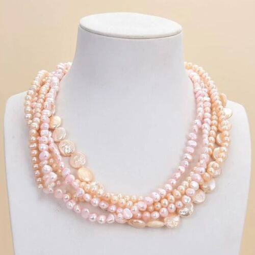 Rosy Elegance" 5-Row Natural Pink Coin Cultured Baroque Necklace