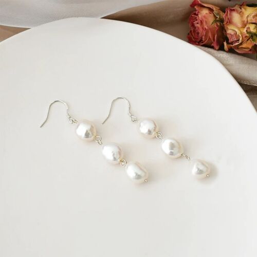 Elegance in Motion Natural Baroque Pearl Earrings-White