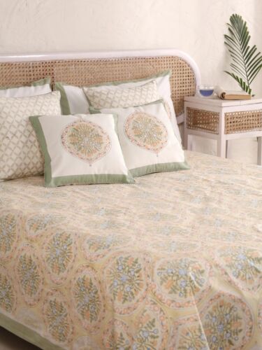 Handblock Printed Bedsheet Set - Valerie Cream
