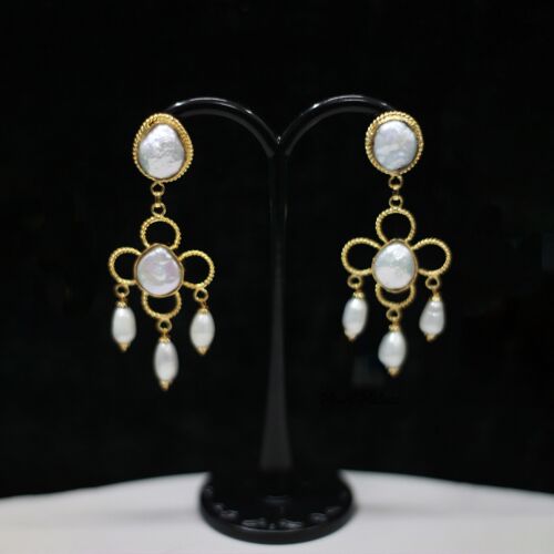 Lavender Blossom Mother Pearl &amp; Rice Pearl Earrings-White