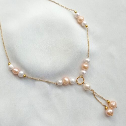 Blush Cascade  Gold-Plated Pearl Lariat Necklace