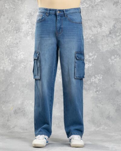 Baggy Cargo Jeans Mid Blue