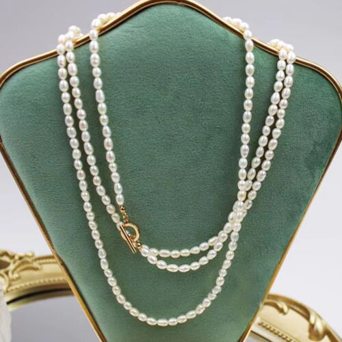 Vintage Elegance Rice Shape Freshwater Baroque Pearls Necklace