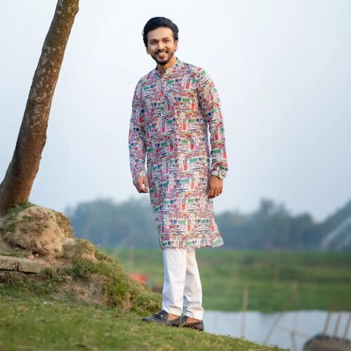 Heritage Imprint Cotton Panjabi