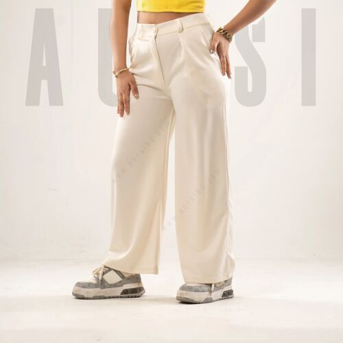 Wide Leg Pant - Polyester Spandex - Off-White