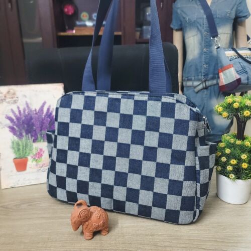Classic Checkered Denim Handbag