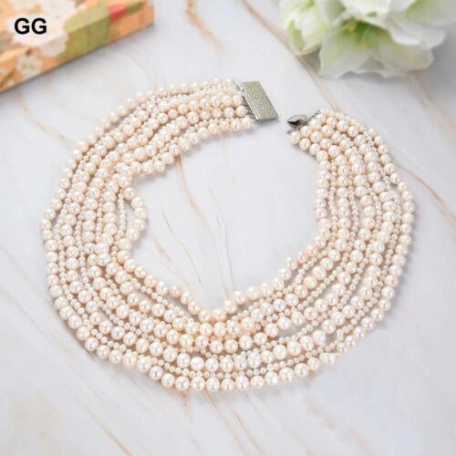 Majestic Elegance" Nine-Strand Natural White Pearl Necklace
