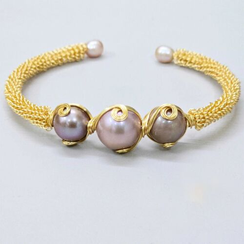 Classic Beauty" 14k Gold-Plated Adjustable Pearl Bracelet