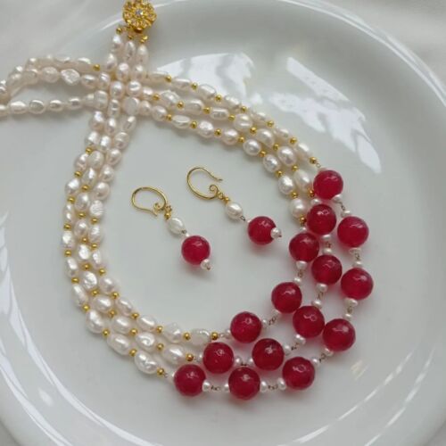 Ruby Radiance Baroque Pearl & Stone 3-Layer Necklace Set
