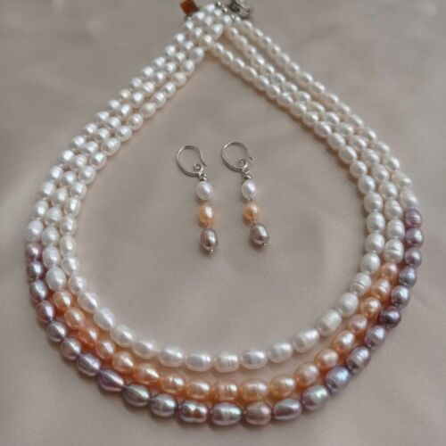 Trio Radiance Multi-Color Freshwater Rice Pearl 3-Layer Necklace Set