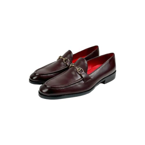 Leather Horse-Bit Loafers-Burgundy-39