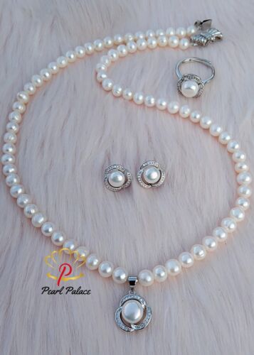 Elysian Grace - Elegant White Pearl Pendant Set