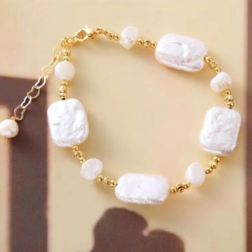 Golden Serenity" Natural Baroque Freshwater Pearl Bracelet