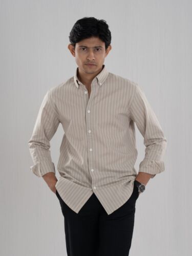 Sandstone Whisper Pinstripe Cotton Shirt