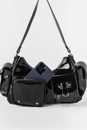 Urban Luxe Multi-Pocket Shoulder Bag-Black