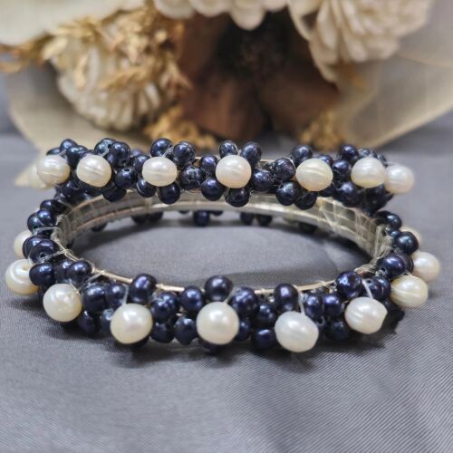 Monochrome Harmony Black & White Pearl Bangle
