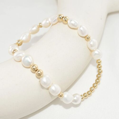 Golden Radiance" 14K Gold-Filled Elastic Pearl Bracelet