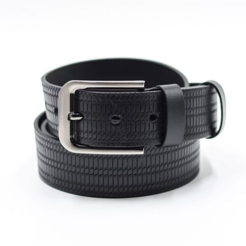 Heron Black Textured Leather Belt