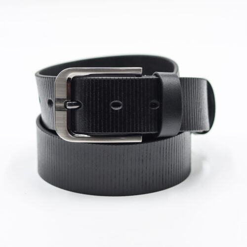 Heron Black Striped Leather Belt