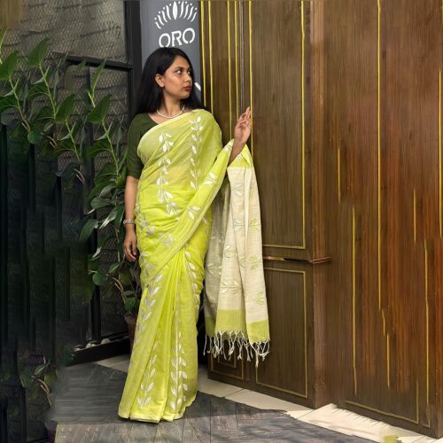 Infinity Leaves Saree-Lime Green