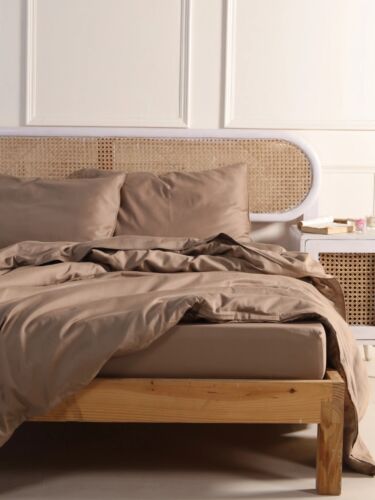 300 TC Quilt Cover, Bedsheet & Pillow covers Set - Mocha - 100% Cotton Sateen