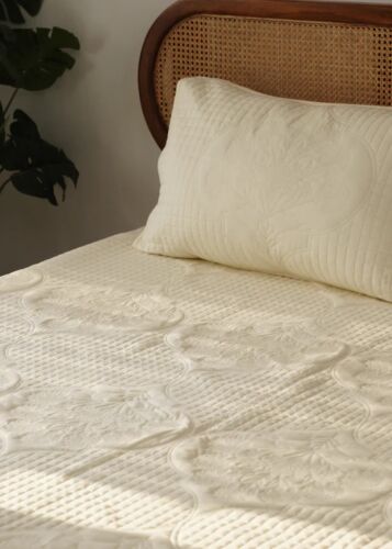 Light Yellow Quilted Bedcover with Pillow Covers