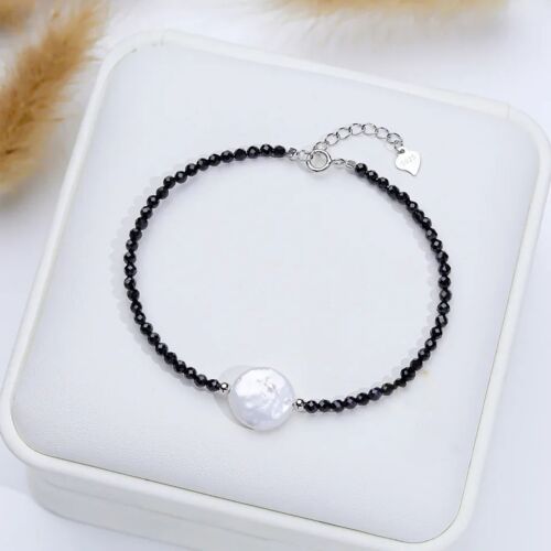 Midnight Elegance Baroque Pearl Bracelet-Silver