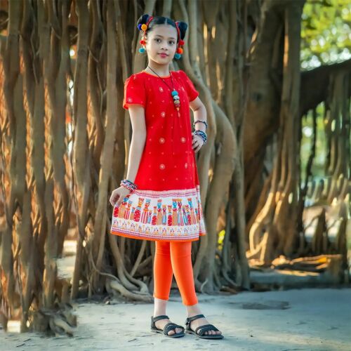 Red Fiesta Girl's Cotton Single Kamiz