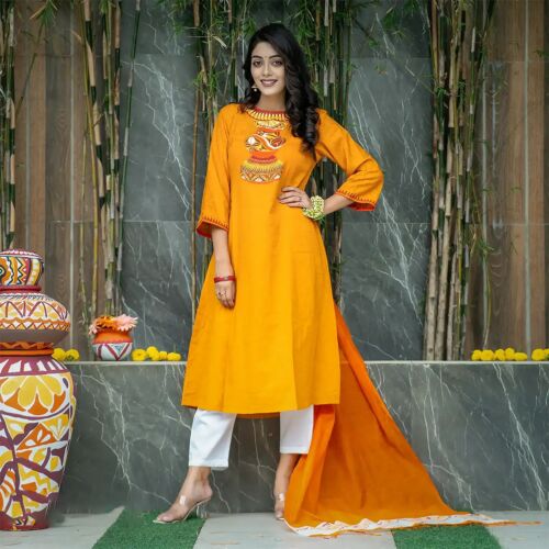 Golden Grace Cotton Stitched Dress