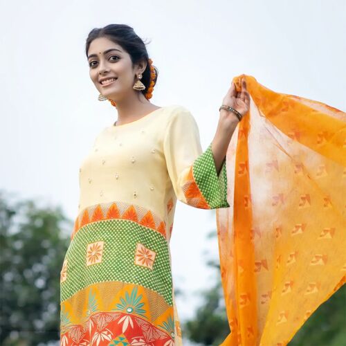 Sunshine Delight Cotton Stitched Dress