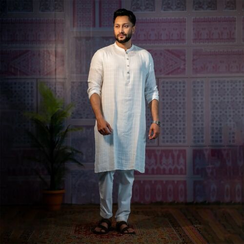 Tranquil Sand Viscose Panjabi-White