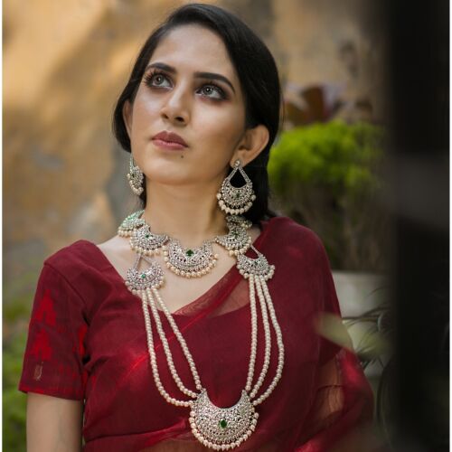 Elegant Bridal Pearls & Silver Necklace Set