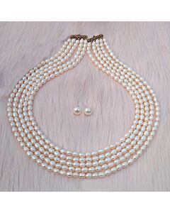 Timeless Elegance Classic 5-Row White Freshwater Pearl Necklace Set