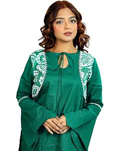 ISRA 2-Piece Green Kameez with Stylish Printed Pants