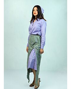 NABA Lavender Shirt & Stunning Green Printed Skirt