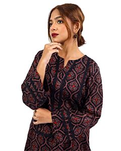 NOOR Black Printed Cotton Set Featuring Stunning Lace Detailing for a Perfect Fit