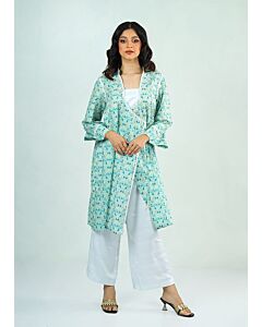 Elegant HAYA Printed White 2 Piece Set with Delicate Lace Detailing