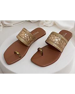 Golden Embroidered Slides