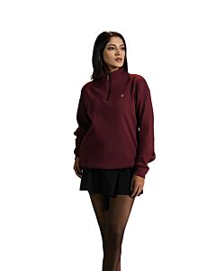 Maroon Ribbed Zipper High Neck