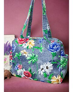 Gardenia Bag-Denim Flower Art print 