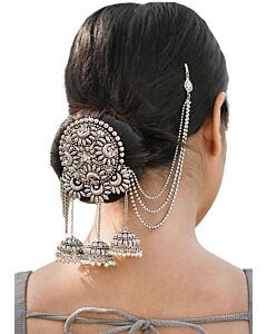 Elegant Floral Silver Juda Hair Ornament