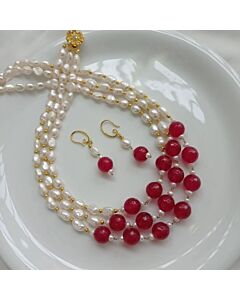 Ruby Radiance Baroque Pearl & Stone 3-Layer Necklace Set