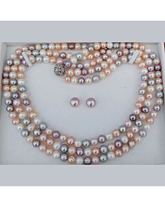 Seaside Serenity 3-Layer Pearl Necklace with Earrings