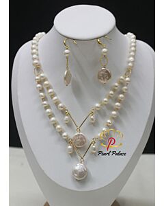 Pearl Veora – V-Design Round & Coin Pearl Necklace Set