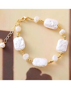 Golden Serenity" Natural Baroque Freshwater Pearl Bracelet