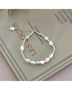 Golden Elegance" Baroque Pearl and Sterling Silver Bracelet