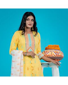 Golden Glow Cotton Stitched Dress