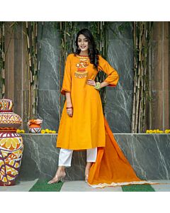 Golden Grace Cotton Stitched Dress