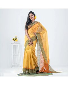 Golden Radiance - Traditional Yellow Cotton Sari